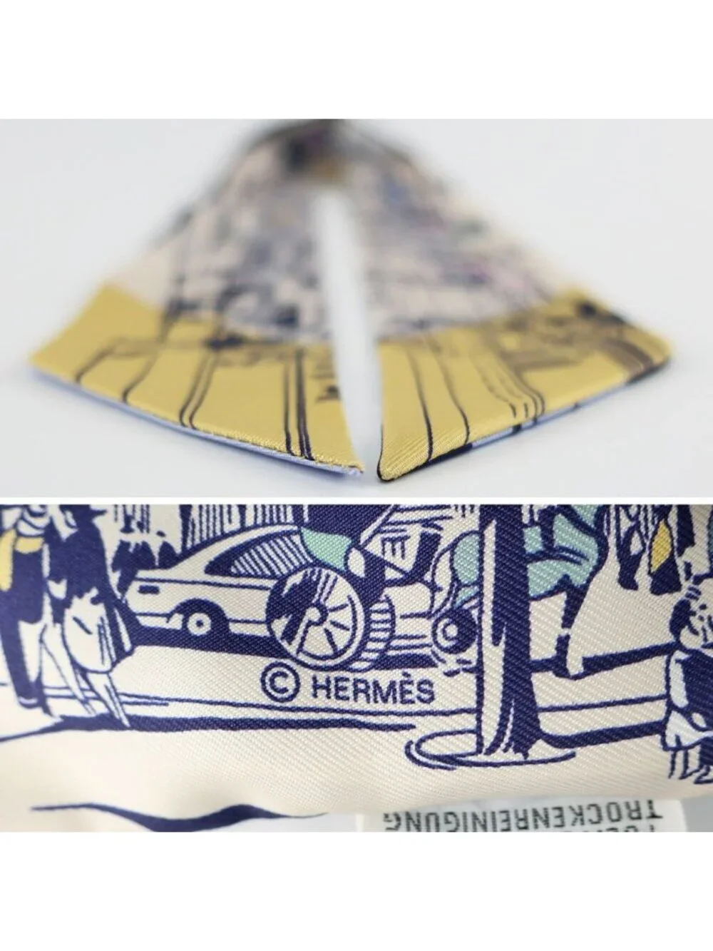 ★SOLD★ Hermes Heaven Twill From the Shadow of the Boulevard Blue Yellow Silk - Picture 9 of 10